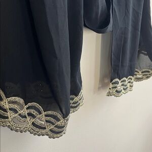 Black shawl scarf 84” with metallic gold scalloped zari embroidery